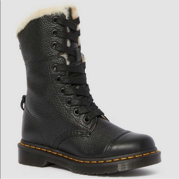 Dr. Martens Shoes - Dr. Martens Aimilita Fur Lined Leather High Fold Over Combat Boots size 8